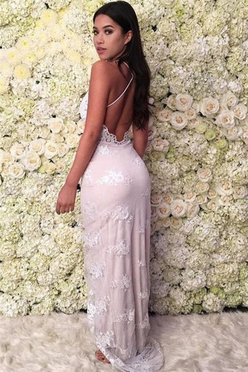 Sheath Spaghetti-Straps Lace Appliques Prom Dress JTE195