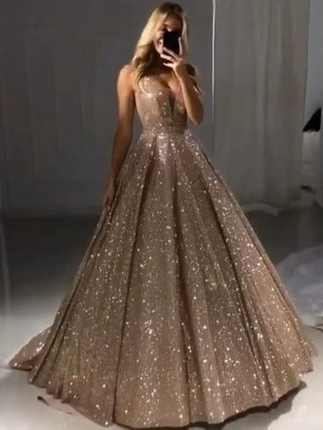 Princess Bling V Neck Prom Dress JTE196