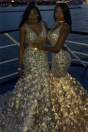 Plus Size Luxurious Sparkle V-neck Sequin Mermaid Evening Gowns JTE255