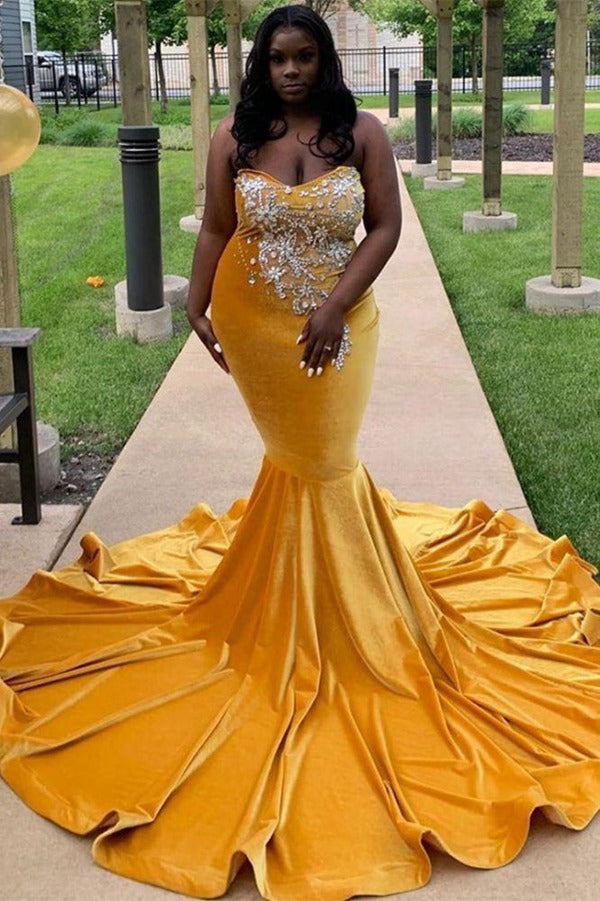 Trendy Yellow Plus Size Sweetheart Mermaid Evening Gowns JTE264