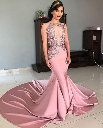 Pink Appliques Mermaid Evening Gown JTE287