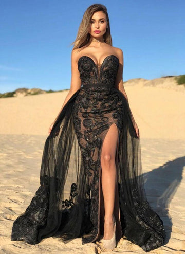 Black Sweetheart Slit Overskirt Evening Gowns JTE293