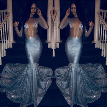 Trendy V-neck Long Sleeve Mermaid Evening Gowns JTE297