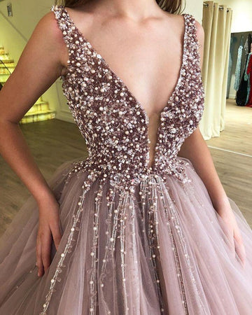 Dusty Purple Ball Gown Tulle Straps Prom Gowns JTE336