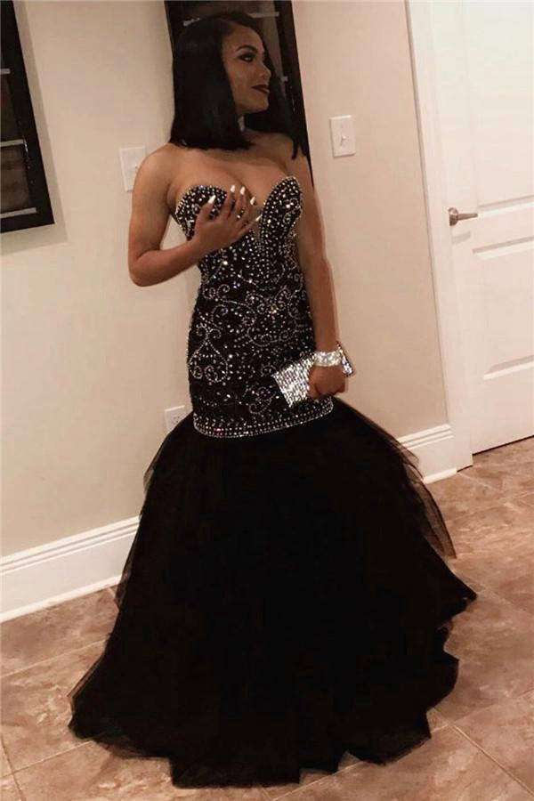 Black Sweetheart Beads Mermaid Evening Gowns JTE342