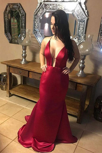 Ruby Red Spaghetti Strap Criss-cross Column Prom Gowns JTE358