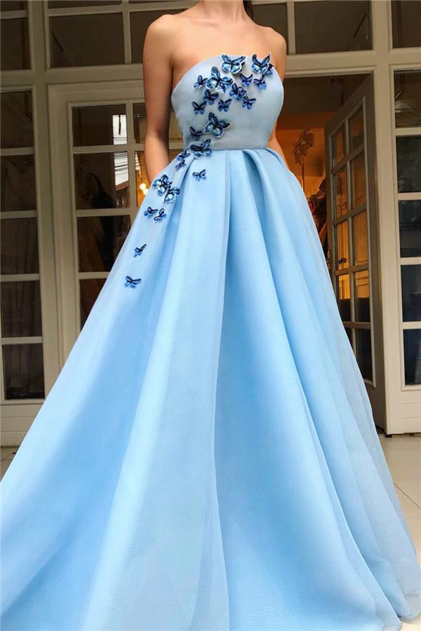 Blue Ruffles Butterfly Prom Gown JTE409