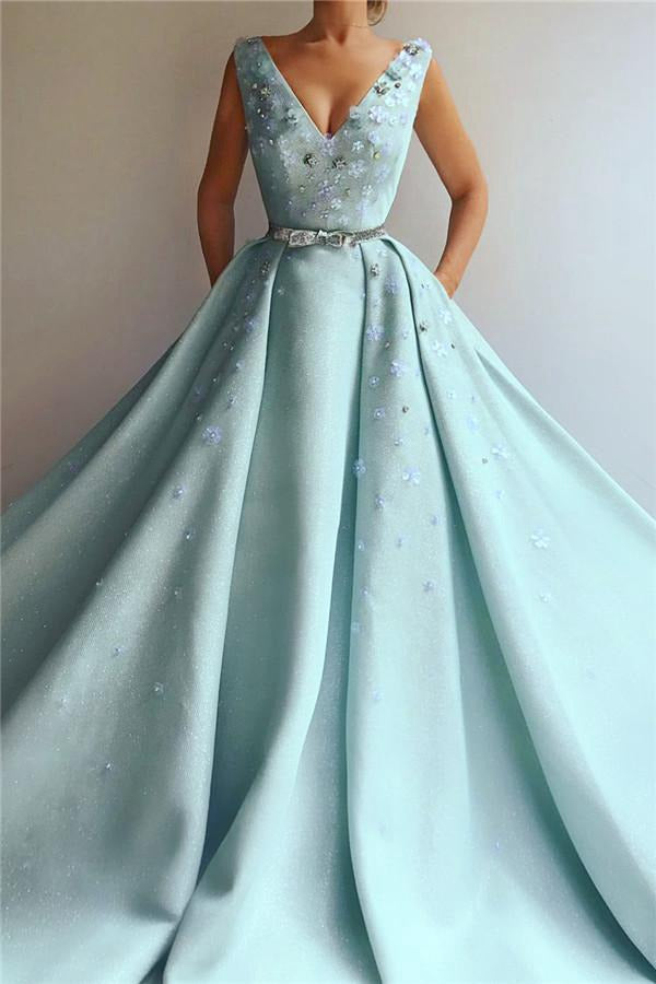 Trendy Puffy Satin V-neck Prom Gown JTE412