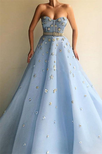 Blue Sweetheart Ball Gown Appliques Prom Gown JTE417