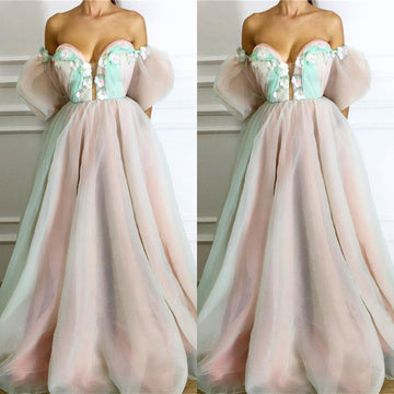 Pink Deep V-neck Short Sleeve Prom Gown JTE420