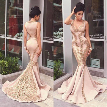 Pink Lace-Appliques Mermaid Evening Gown JTE444
