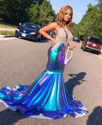 Trendy Colorful One Shoulder Mermaid Evening Gown JTE450