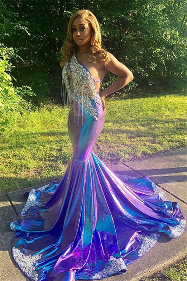 Trendy Colorful One Shoulder Mermaid Evening Gown JTE450