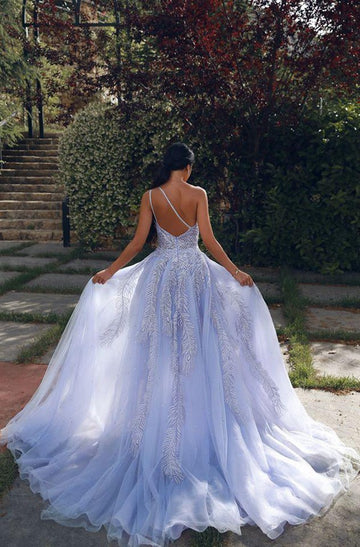 One Shoulder Front Split Lilac Evening Gown JTE458