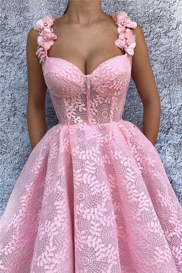 Trendy Sweetheart Applique Straps Pink Prom Gown JTE518
