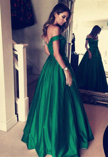 Trendy Off-the-Shoulder Dark Green Prom Gown JTE529
