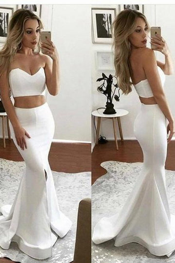 White Two-Piece Mermaid Sweetheart Slit Evening Gown JTE552