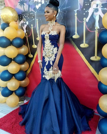 Trendy Royal Blue Lace Appliques One Shoulder Mermaid Evening Gown JTE559