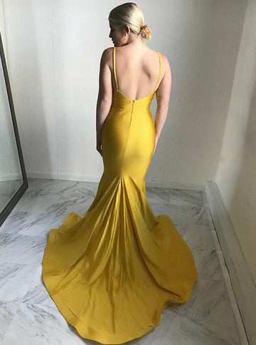 Trendy Plus Size Yellow Straps V-Neck Mermaid Evening Gown JTE561
