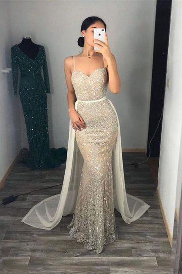 Trendy Sheath Spaghetti Straps Beading Sweetheart Evening Gown JTE563