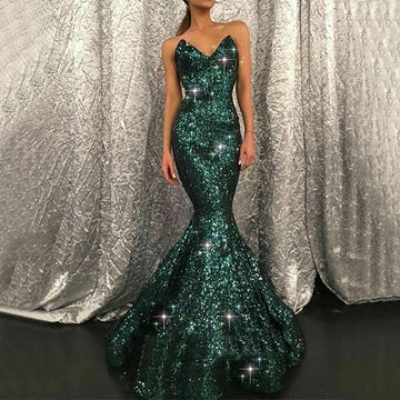 Trendy Sweetheart Dark Green Sequins Mermaid Evening Gown JTE597