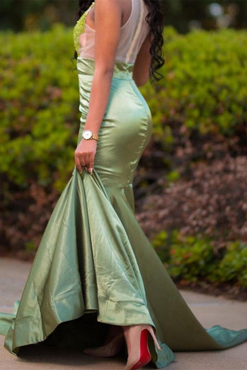 Trendy Green Appliques Long Sleeve Mermaid Evening Gown JTE599