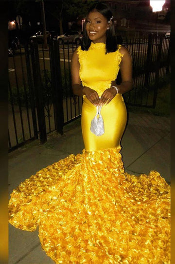 Trendy Plus Size Yellow Mermaid Evening Gown JTE611