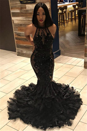 Trendy Black Halter Mermaid Evening Gown JTE619