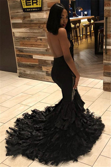 Trendy Black Halter Mermaid Evening Gown JTE619