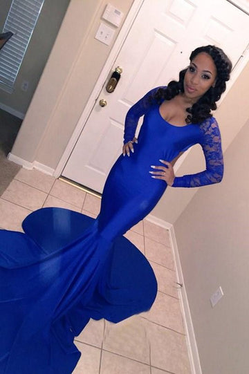 Trendy Blue Long Sleeve Mermaid Evening Gown JTE621