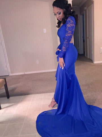 Trendy Blue Long Sleeve Mermaid Evening Gown JTE621