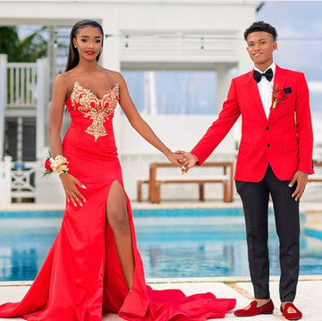 Trendy Red Sweetheart Slit Sheath Prom Gown JTE629