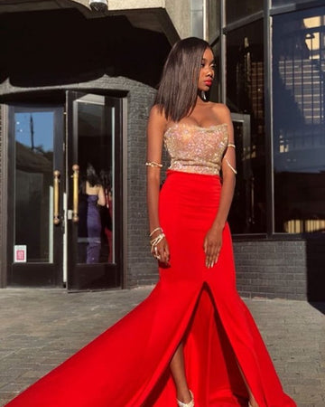 Trendy Red Front Slit Mermaid Prom Gown JTE630