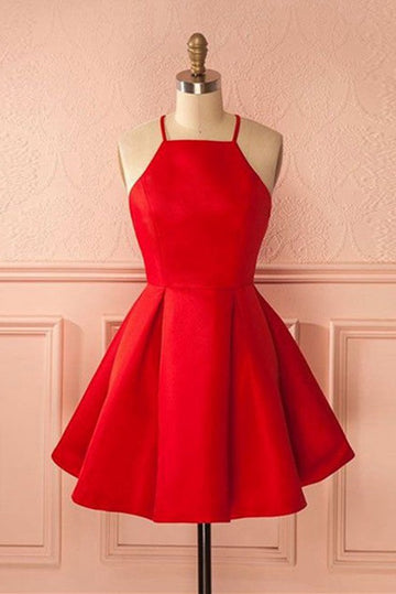 Trendy Red Halter Short Prom Dress JTRE005