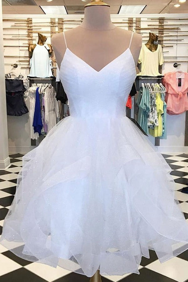 Trendy White Straps Teens Short Prom Dresses JTRE006