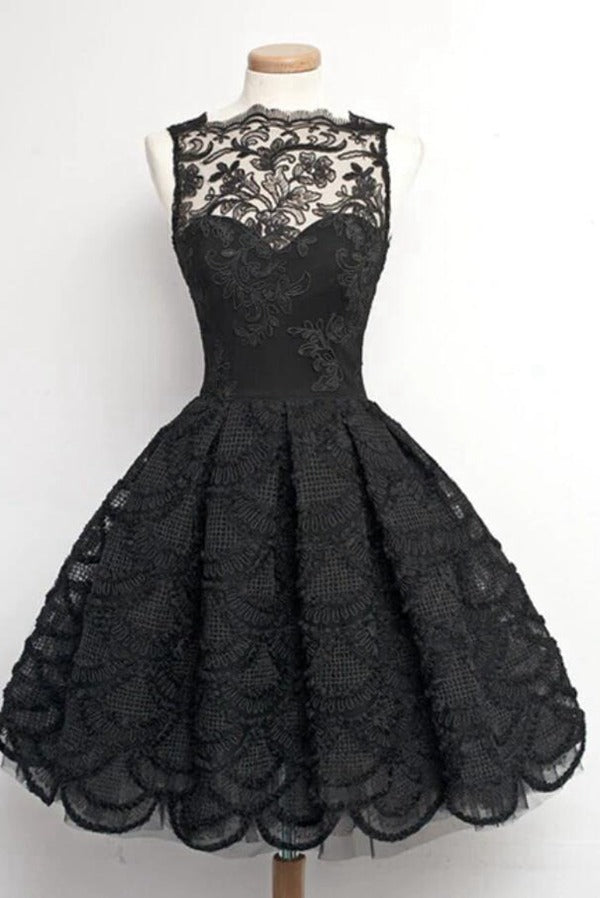 Trendy Short Black Junior Lace Prom Dress JTRE010