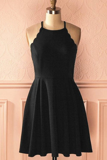 Trendy Halter Junior Short Black Prom Dress JTRE020