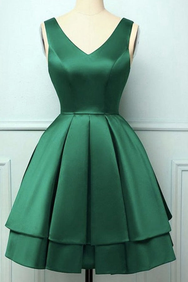 Trendy Short V Neck Dark Green Junior Prom Dress JTRE025