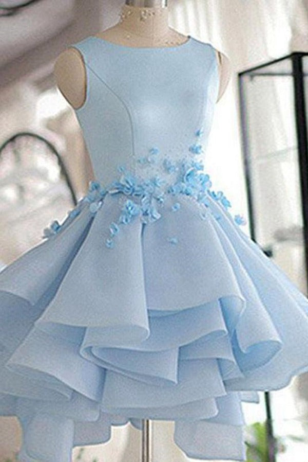 light blue junior dress Spaghetti Straps A Line Multi-Layers Party Dresses Ivory Appliqued Blue Tulle Prom Dresses ARD2471
