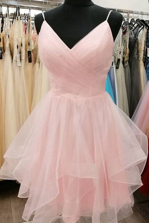 Trendy V Neck Pink Junior Short Prom Dress JTRE028