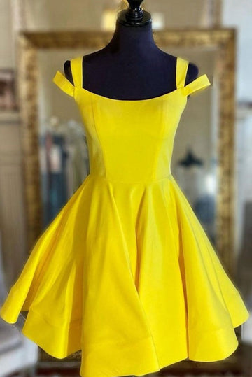 Trendy Off the Shoulder Junior Yellow Short Prom Dress JTRE031