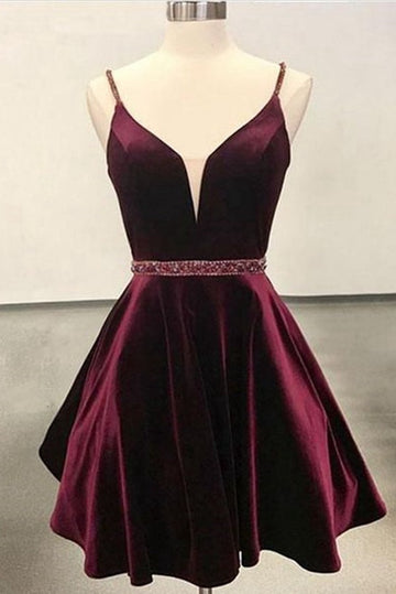 Trendy V Neck Burgundy Junior Short Prom Dress JTRE040