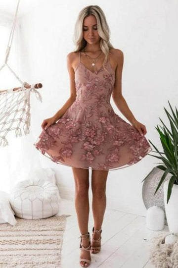 Sexy Straps Pink Mini Short Prom Dress JTSH004