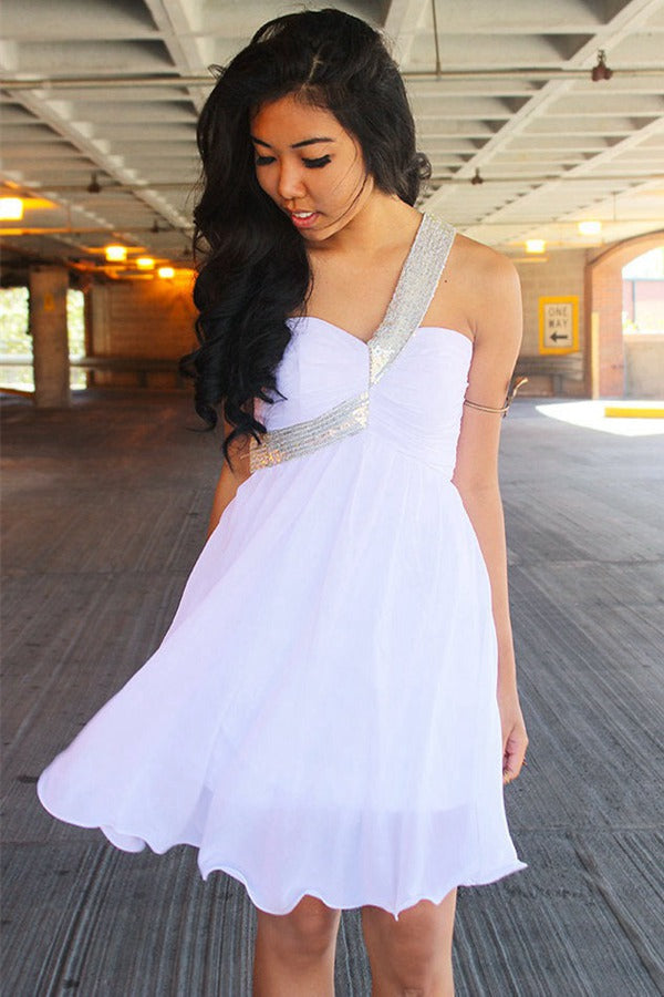 Trendy Junior White One Shoulder Short Prom Dress JTSH009