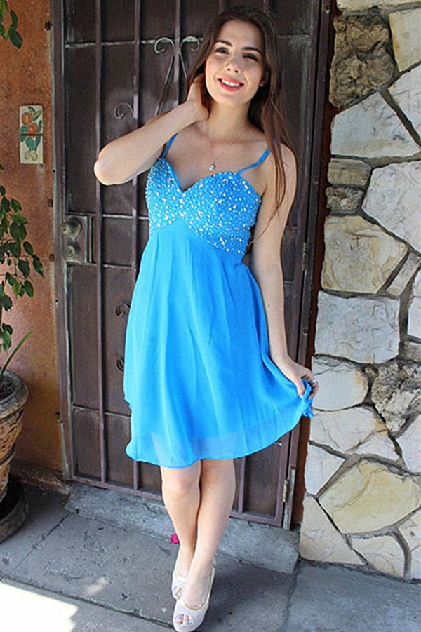 Trendy Juniors Blue Straps Teen Short Prom Dress JTSH014