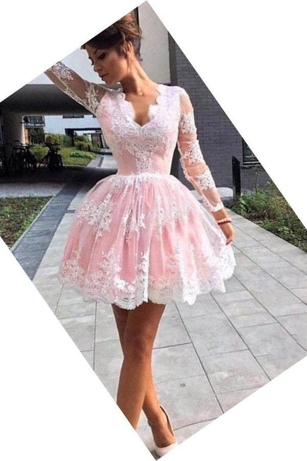 Trendy Pink Long Sleeve Junior Short Prom Dress JTSH023
