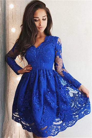Trendy Blue Long Sleeve Junior Short Prom Dress JTSH036