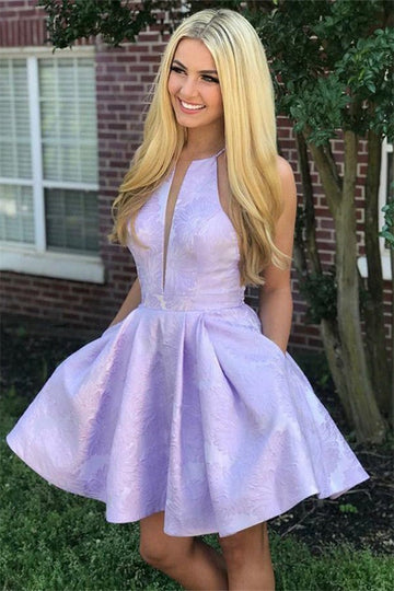 Trendy Halter Lilac Junior Short Prom Dress JTSH043