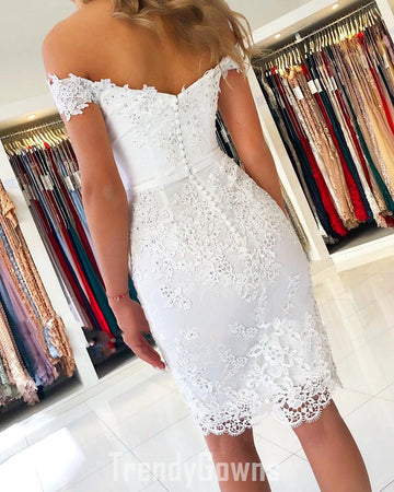 Trendy White Lace Off Shoulder Short Prom Dress JTSH047