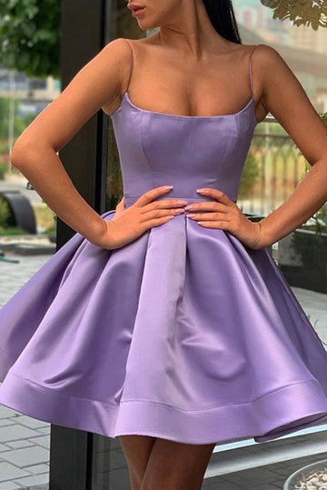 Satin Straps Short Purple Junior Prom Dress JTSH048